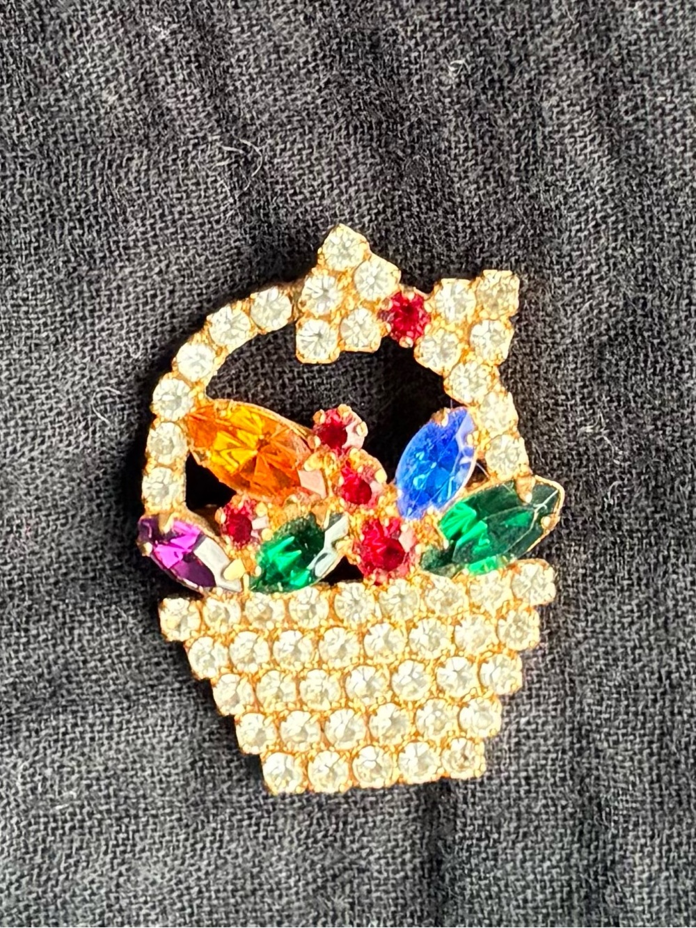 Eisenberg Ice Gold-Tone Multicolor Crystal Basket Brooch